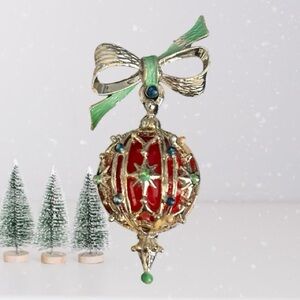 Festive Red and Gold Holiday Ornament brooch